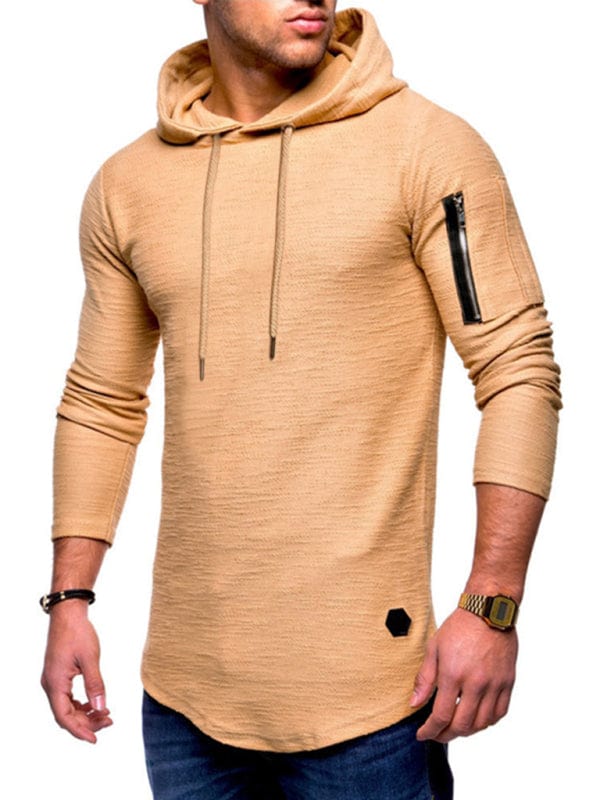 Men's Solid Color Casual Long-Sleeve Hoodie Shirt  Pioneer Kitty Market Khaki M 
