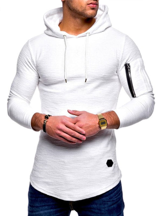 Men's Solid Color Casual Long-Sleeve Hoodie Shirt  Pioneer Kitty Market White M 