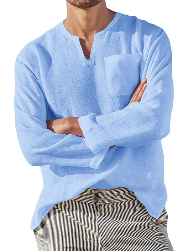 Men's Long Sleeve V Neck Casual Beach Shirt  Pioneer Kitty Market Clear Blue M 
