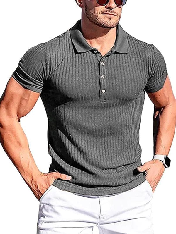 Men's Cotton High Stretch Slim Fit Vertical Stripe Short Sleeve Polo Shirt  Pioneer Kitty Market   