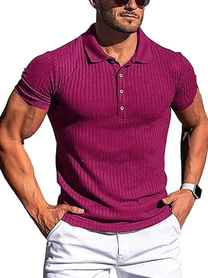 Men's Cotton High Stretch Slim Fit Vertical Stripe Short Sleeve Polo Shirt  kakaclo Red S 