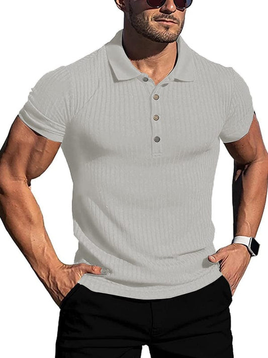Men's Cotton High Stretch Slim Fit Vertical Stripe Short Sleeve Polo Shirt  kakaclo White S 