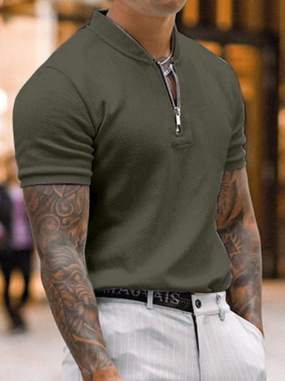 Men's Zipper Stand Up Collar Polo Shirt