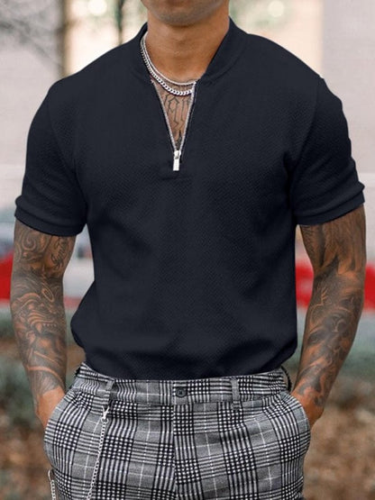 Men's Zipper Stand Up Collar Polo Shirt  Pioneer Kitty Market Black S 