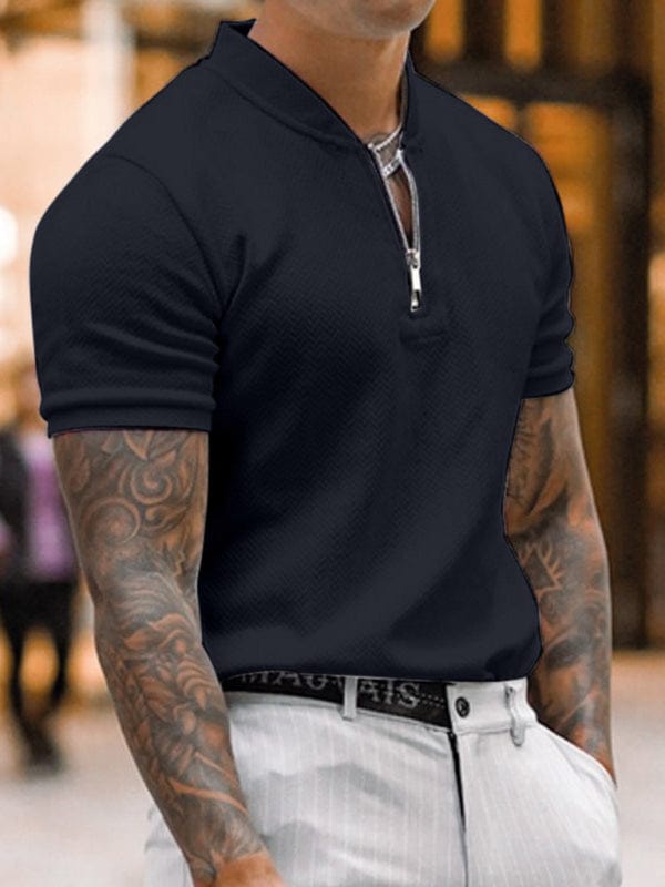 Men's Zipper Stand Up Collar Polo Shirt  Pioneer Kitty Market   