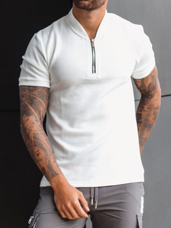Men's Zipper Stand Up Collar Polo Shirt  Pioneer Kitty Market   