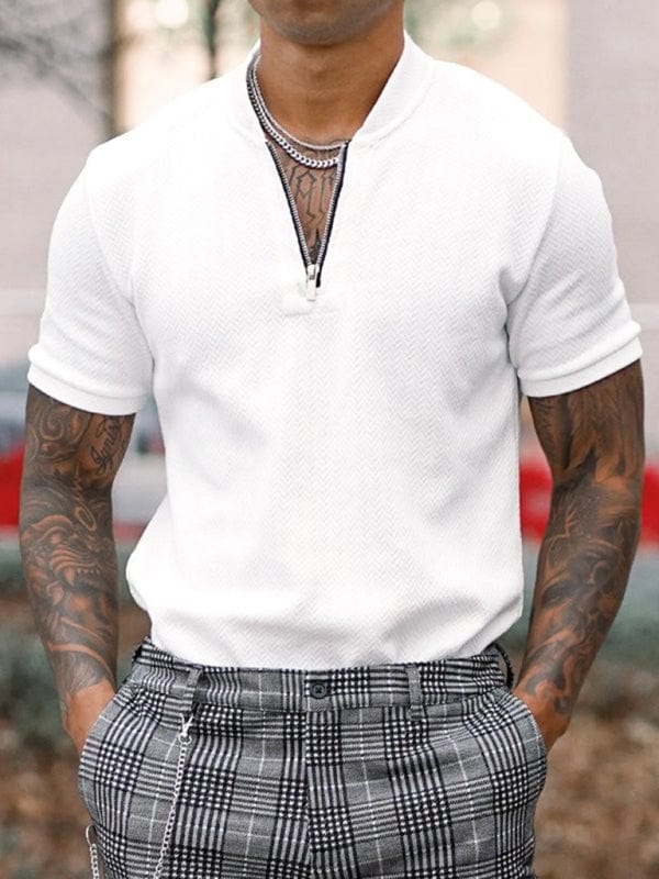 Men's Zipper Stand Up Collar Polo Shirt  kakaclo   