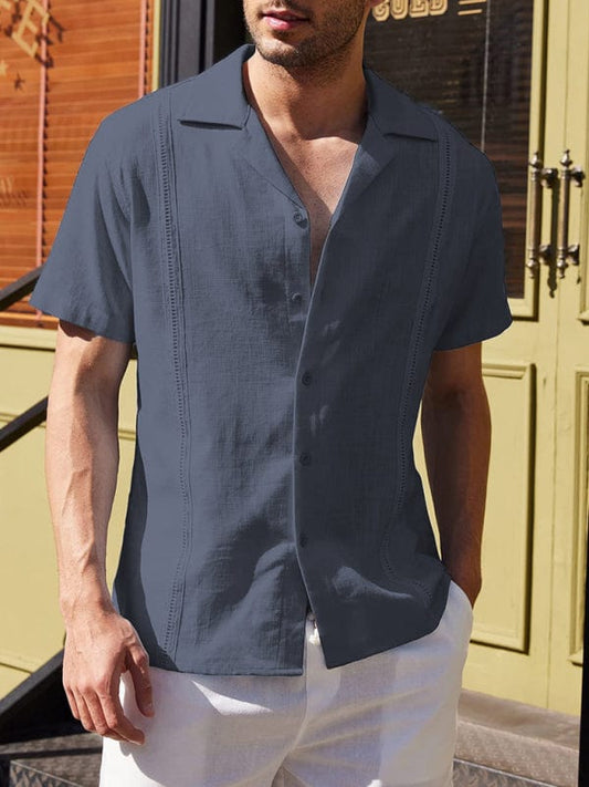 Men's Cuban Guayabera Short Sleeve Beach Shirt  Pioneer Kitty Market Black S 