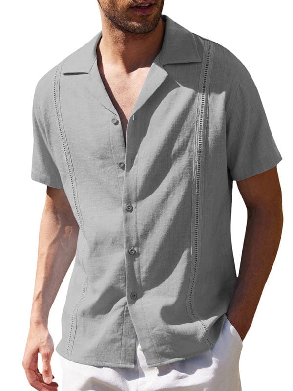 Men's Cuban Guayabera Short Sleeve Beach Shirt  Pioneer Kitty Market Grey S 