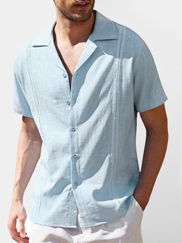 Men's Cuban Guayabera Short Sleeve Beach Shirt  Pioneer Kitty Market Clear Blue S 