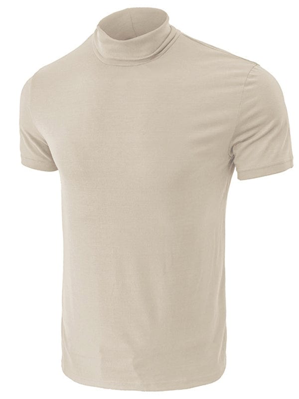 Men's Solid Print Turtleneck Short-Sleeved Shirt  kakaclo   