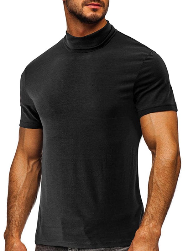 Men's Solid Print Turtleneck Short-Sleeved Shirt  Pioneer Kitty Market Black S 