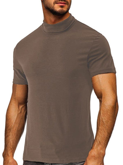 Men's Solid Print Turtleneck Short-Sleeved Shirt  Pioneer Kitty Market Coffee S 