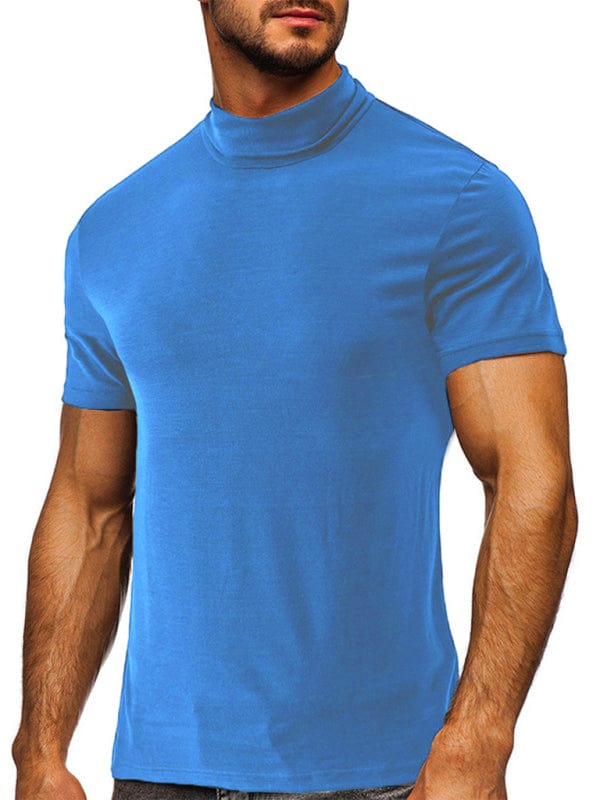 Men's Solid Print Turtleneck Short-Sleeved Shirt  Pioneer Kitty Market Champlain S 