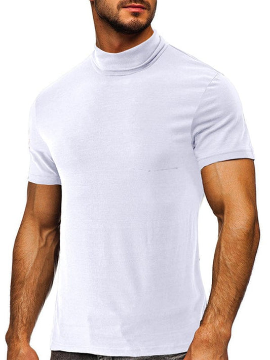 Men's Solid Print Turtleneck Short-Sleeved Shirt  Pioneer Kitty Market White S 