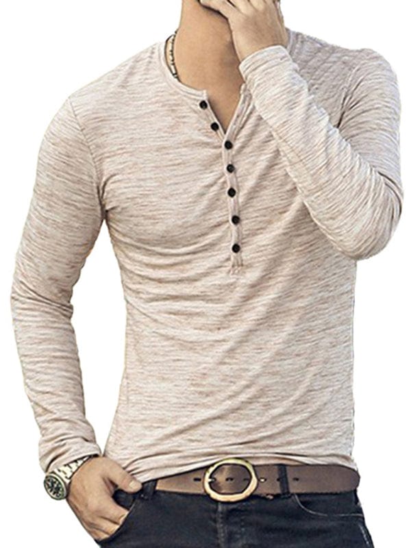 Men's Slub Silk Long-Sleeved Shirt  kakaclo Khaki S 