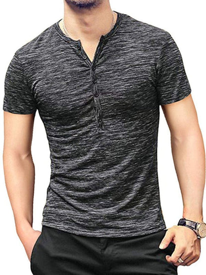 Men's Short Sleeve Henley Collar Shirt  kakaclo Black S 