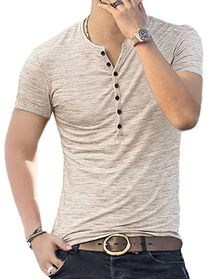 Men's Short Sleeve Henley Collar Shirt