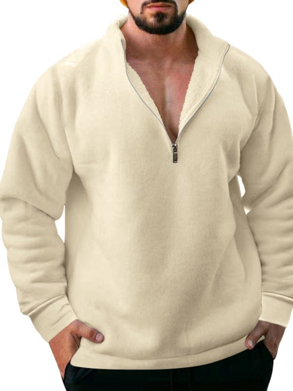 Men's Fleece Stand Collar Zipper Hoodie Sweatshirt