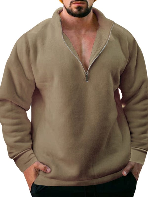 Men's Fleece Stand Collar Zipper Hoodie Sweatshirt  Pioneer Kitty Market   