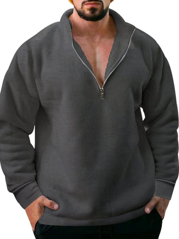 Men's Fleece Stand Collar Zipper Hoodie Sweatshirt  kakaclo   
