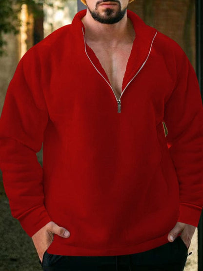 Men's Fleece Stand Collar Zipper Hoodie Sweatshirt