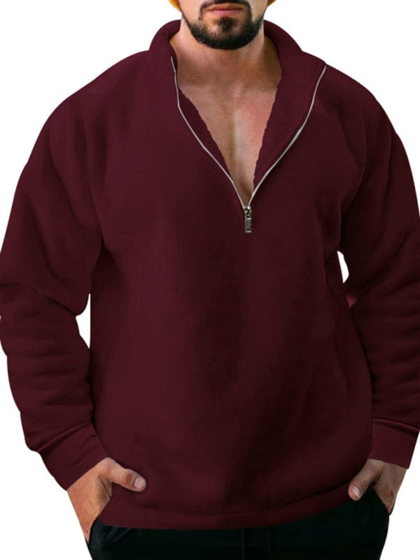 Men's Fleece Stand Collar Zipper Hoodie Sweatshirt  Pioneer Kitty Market   