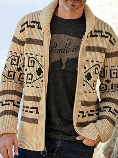 Men's Casual Lapel Jacquard Knitted Jacket