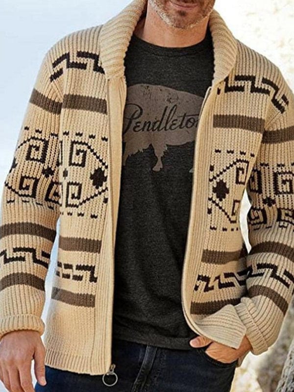 Men's Casual Lapel Jacquard Knitted Jacket  kakaclo   