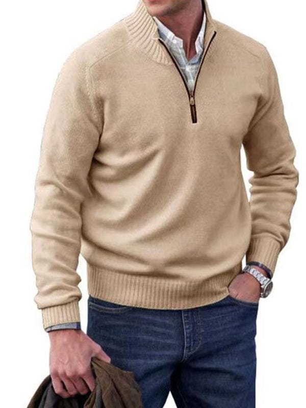 Men's Zipper Collar Long-Sleeved Knitted Top  kakaclo Cracker khaki M 