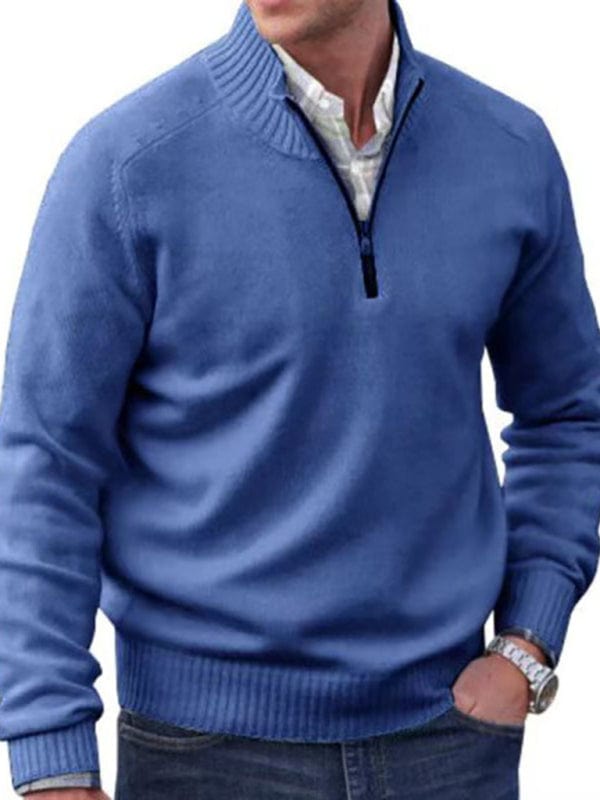 Men's Zipper Collar Long-Sleeved Knitted Top  kakaclo Blue M 