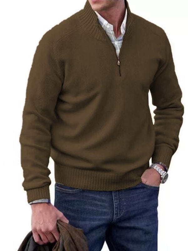 Men's Zipper Collar Long-Sleeved Knitted Top  kakaclo Coffee M 