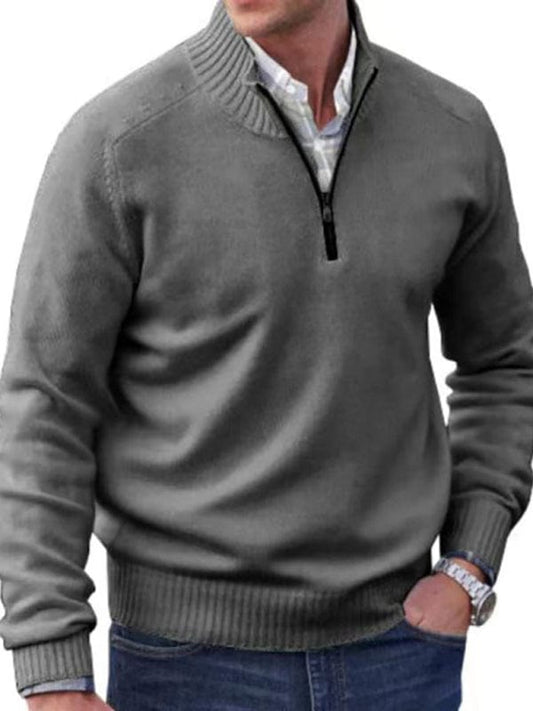 Men's Zipper Collar Long-Sleeved Knitted Top  kakaclo Charcoal grey M 
