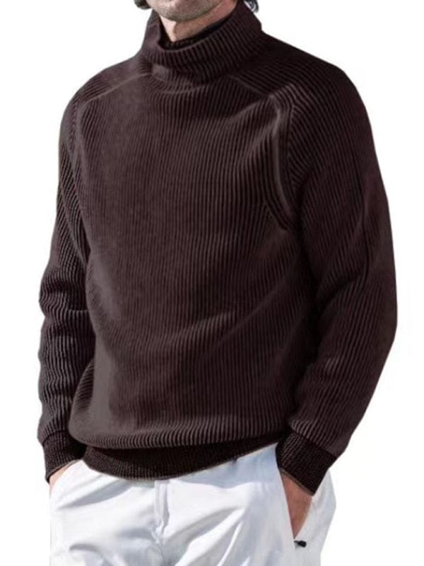 Men's High Collar Long Sleeve Knitted Sweater Top  Pioneer Kitty Market Coffee M 