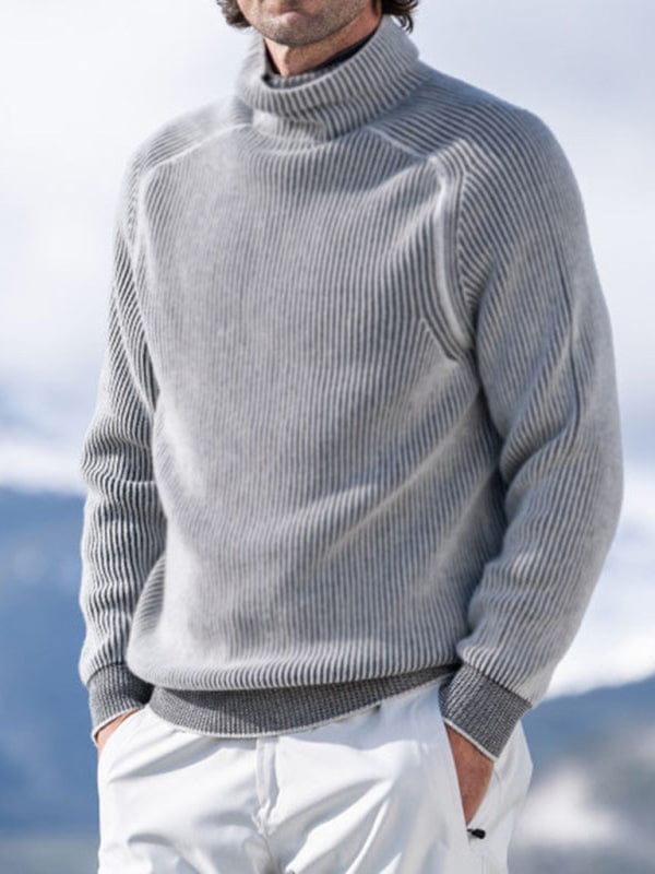 Men's High Collar Long Sleeve Knitted Sweater Top  kakaclo Grey M 