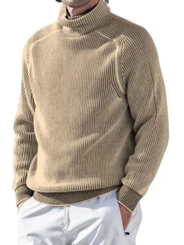 Men's High Collar Long Sleeve Knitted Sweater Top  kakaclo Khaki M 