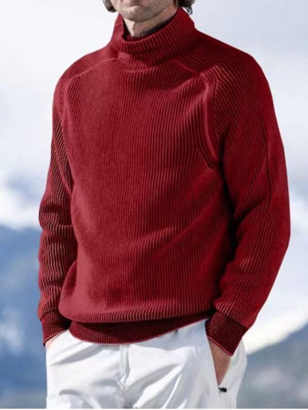 Men's High Collar Long Sleeve Knitted Sweater Top  kakaclo Red M 