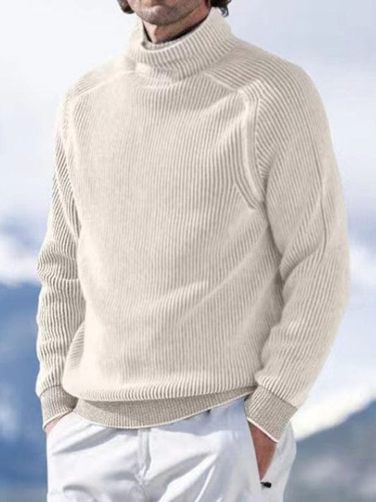 Men's High Collar Long Sleeve Knitted Sweater Top  kakaclo White M 