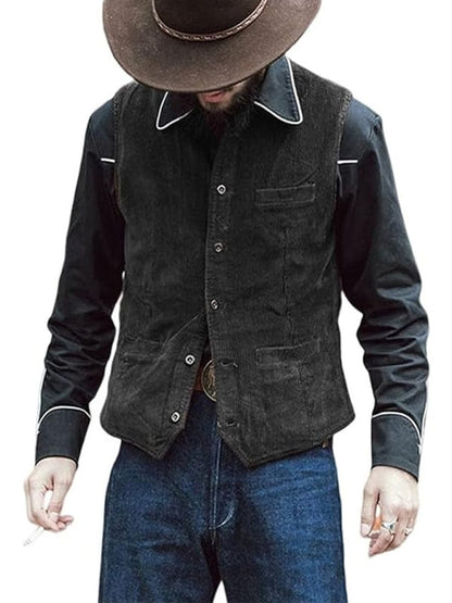 Men's Solid Color Casual V-neck Slim Retro Vest Jackets kakaclo Charcoal M 
