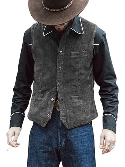 Men's Solid Color Casual V-neck Slim Retro Vest Jackets Pioneer Kitty Market Grey M 
