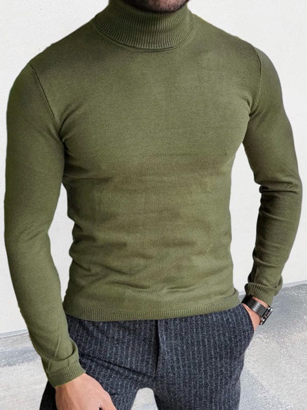 Men's Solid Color Slim Fit Pullover Turtleneck Sweater  kakaclo Olive Green M 