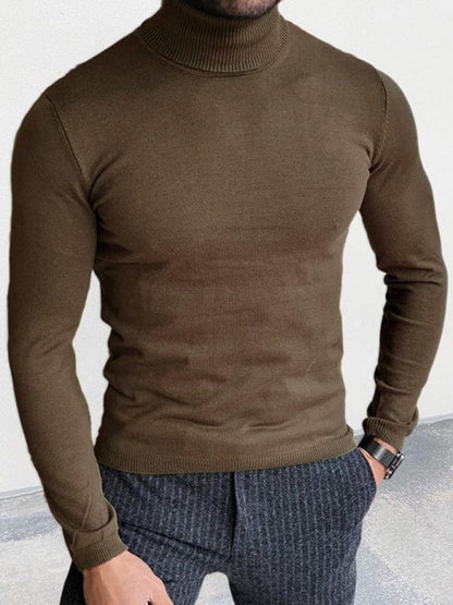 Men's Solid Color Slim Fit Pullover Turtleneck Sweater  Pioneer Kitty Market Coffee M 