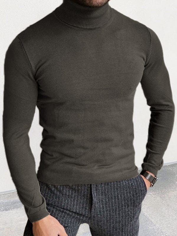 Men's Solid Color Slim Fit Pullover Turtleneck Sweater  kakaclo Grey M 