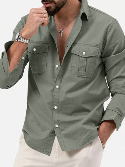 Men's Multi-Pocket Casual Long-Sleeved Shirt  kakaclo   