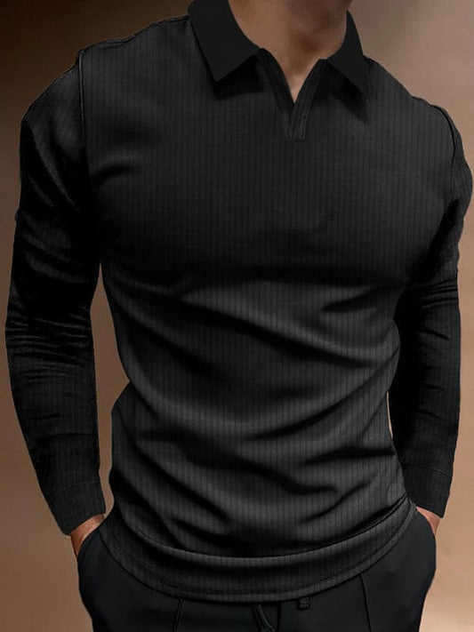 Men's Vertical Long-Sleeved Polo Shirt  kakaclo Black S 