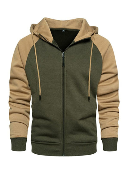 Men's Color Contrast Zipper Hoodie Jacket