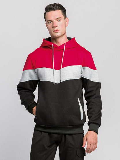 Men's Color Contrast Hoodie Sweatshirt  kakaclo Red and Black S 
