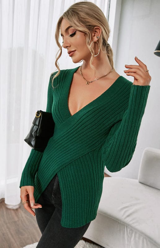 Women's V-Neck Pullover Criss-Cross Sweater