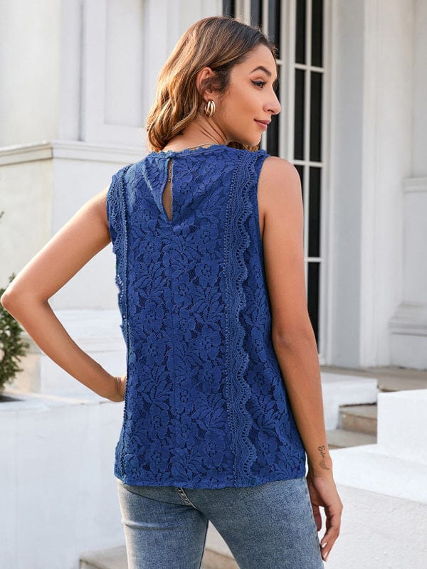 Lace Vest New Solid Color Hollow Lace Sexy Knitted Lace Top Shirt kakaclo   