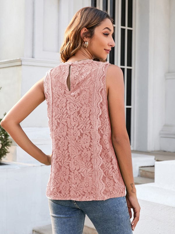Lace Vest New Solid Color Hollow Lace Sexy Knitted Lace Top Shirt kakaclo Pink S 
